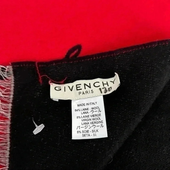 Givenchy Red Black Wool Unisex Winter Warm Scarf Wrap Shawl B270 - Picture 3 of 3